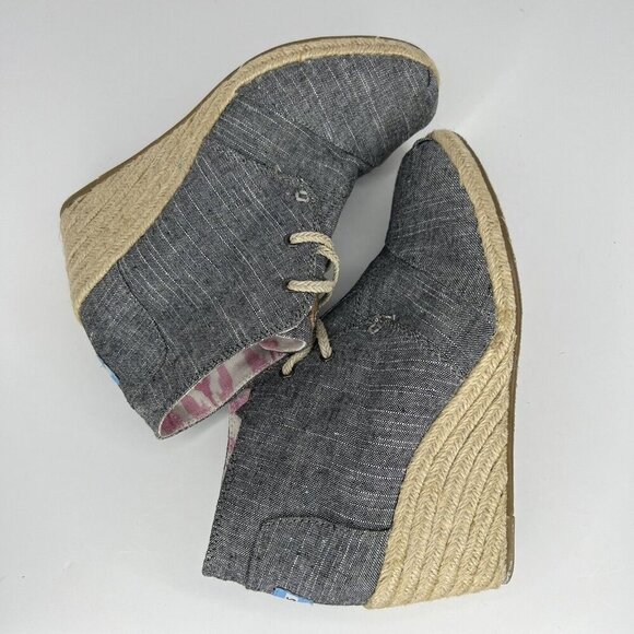 Toms Desert Wedge Ankle Boots Womens Size 7.5 Chambray Gray Espadrille Lace-Up - Picture 6 of 7